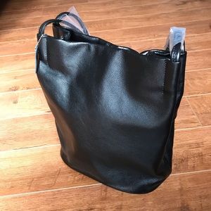 Black leather bucket bag